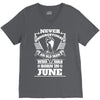 Never Underestimate Old Man Who Was Born June V-Neck Tee