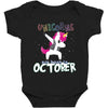 october born unicorns Baby Bodysuit