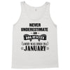 never underestimate an old man who was born in january Tank Top