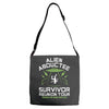 alien abductee survivor tour ufo nerd geek comic funny Adjustable Strap Totes