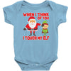 touch my elf christmas fun and naughty Baby Bodysuit