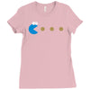 funny 80s pacman cookie monster retro gaming Ladies Fitted T-Shirt