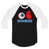 i heart zombies scary eye bloody heart halloween 3/4 Sleeve Shirt