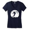 skiier moon moonlight silhouett Women's V-Neck T-Shirt