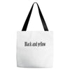 black and yellow Tote Bags