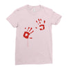 bloody hand print funny zombie kill undead blood horror killer Ladies Fitted T-Shirt