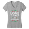 Love Actually Is All Around Ugly Christmas for dark Women's V-Neck T-Shirt
