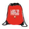 smell of christmas in the morning Drawstring Bags