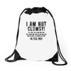 i'm not clumsy Drawstring Bags