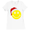 smiley face wears santa hat merry christmas Ladies Fitted T-Shirt