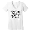 shut down slogan Women's V-Neck T-Shirt