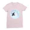 Biker Dinosaur - Dinosaur Riding A Bike To The Moon Ladies Fitted T-Shirt