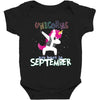september born unicorns Baby Bodysuit