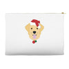 golden retriever dog with red santa's hat Accessory Pouches