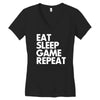 eat sleep game repeat Women's V-Neck T-Shirt