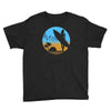 beach surfer silhouette birds sand waves palm Youth Tee