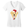 golden retriever dog with red santa's hat Women's V-Neck T-Shirt
