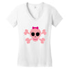 fummy pink skull long sleeve Women's V-Neck T-Shirt