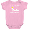 caution men at work Baby Onesie