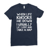 when life knocks me down Ladies Fitted T-Shirt
