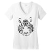 white tiger black print Women's V-Neck T-Shirt