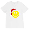 smiley face wears santa hat merry christmas V-Neck Tee