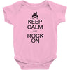 keep calm and rock on mens black t shirt rock music new Baby Onesie