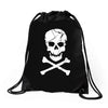 skull and crossbones pirate neon Drawstring Bags