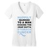 happily married to a man kicking the crap outta stomach cancer Women's V-Neck T-Shirt