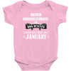never underestimate an old man who was born in january Baby Onesie