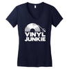 vinyl junkie white logo Women's V-Neck T-Shirt