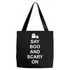 say boo and scary on Tote Bags