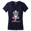 disc golf frisbee leaning on target basket innova Women's V-Neck T-Shirt