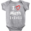 kids boys childrens i love math 1+1=11 funny Baby Onesie