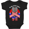 memorial day 2018 911 we will never  fotget Baby Bodysuit