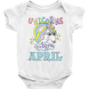 unicorns are born in april cute unicorn Baby Bodysuit
