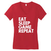 eat sleep game repeat Women's V-Neck T-Shirt