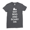 say boo and scary on Ladies Fitted T-Shirt
