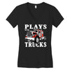 plays with trucks family matching Women's V-Neck T-Shirt