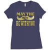 funny black mustache may the stache be with you Ladies Fitted T-Shirt