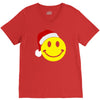 smiley face wears santa hat merry christmas V-Neck Tee