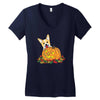 corgi pumpkin Women's V-Neck T-Shirt