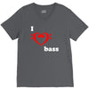 i love heart bass guitar music V-Neck Tee