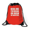 kiss me i'm drunk or irish Drawstring Bags