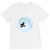 Biker Dinosaur - Dinosaur Riding A Bike To The Moon V-Neck Tee