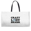 crazy lady shark Weekender Totes