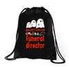 can't scare me halloween funeral direct Drawstring Bags