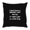 fucket list Throw Pillow
