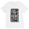 stop blue on black crime V-Neck Tee