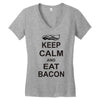 keep calm and eat bacon t shirt funny parody meat tee food pig hog bre Women's V-Neck T-Shirt